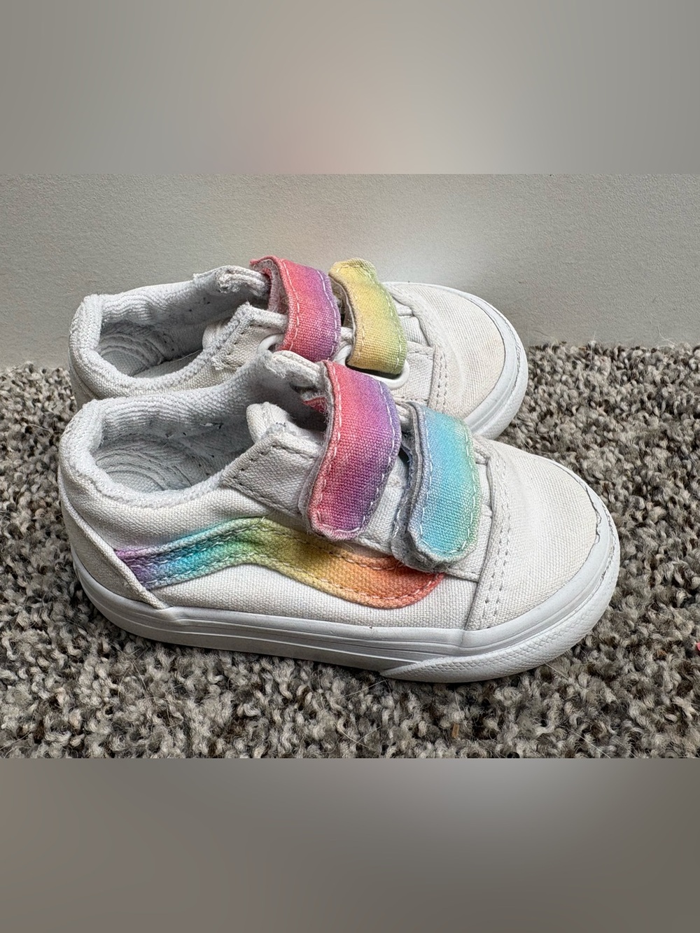 Vans Old Skool White Canvas with Rainbow Straps Baby Sneakers size 4c